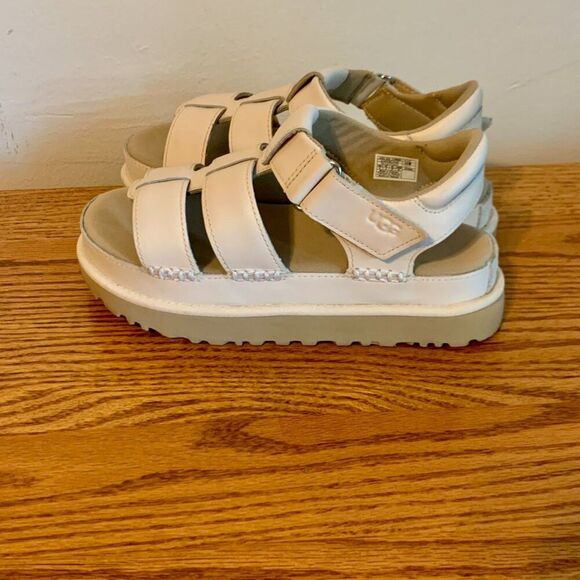 UGG Goldenstar Platform Sandal 6 Cream White Strappy Leather Chunky Strap Summer - Picture 15 of 16